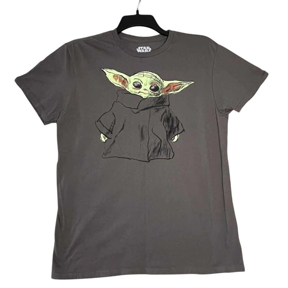 Disney Star Wars Mandalorian Grogu Tee Gray‎ Mad Engine T-Shirt Mens Size Lge